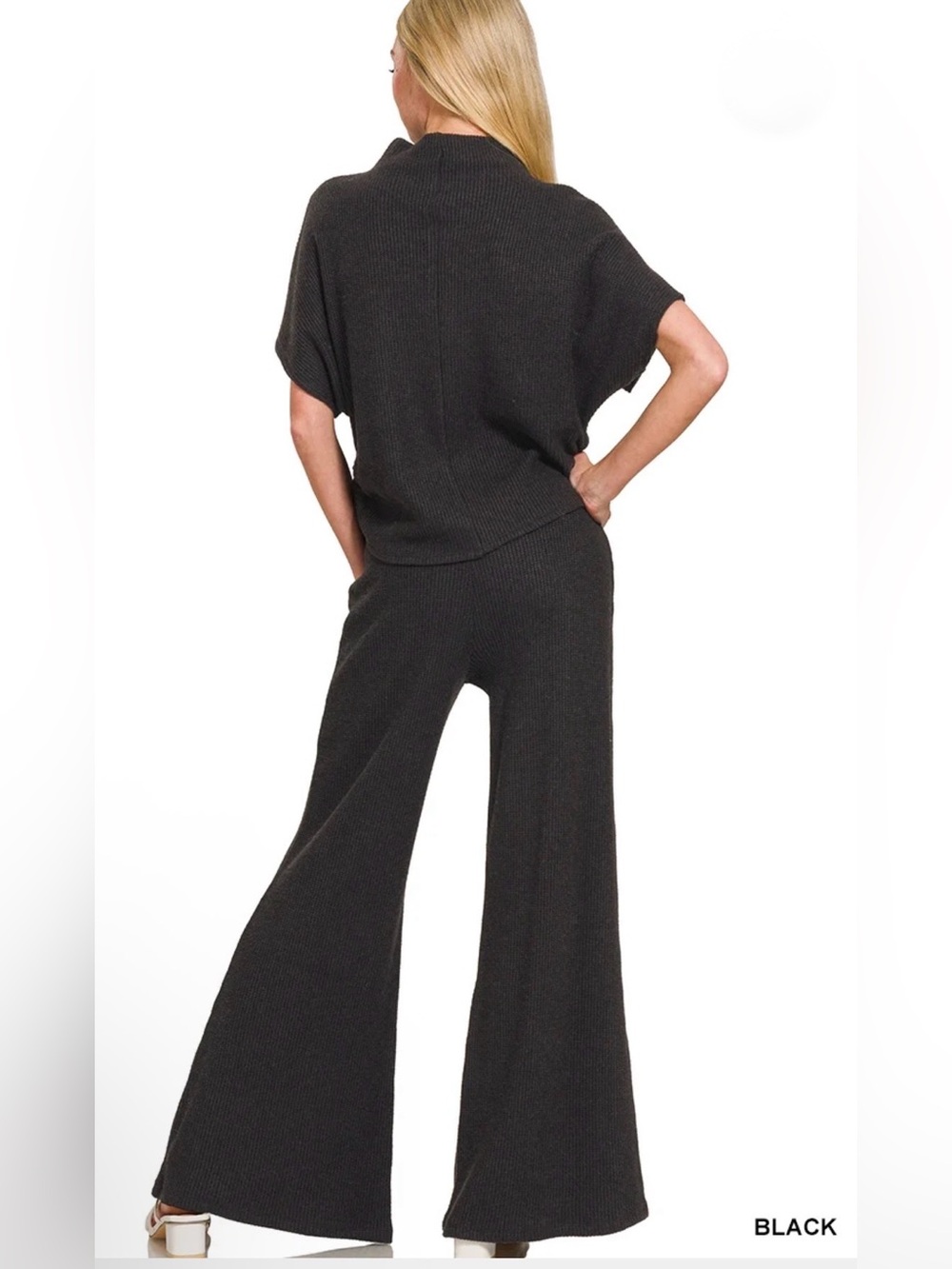 Zenana Sweater Mock Neck Top & Long Pants Set Black Size Large - Picture 2 of 2